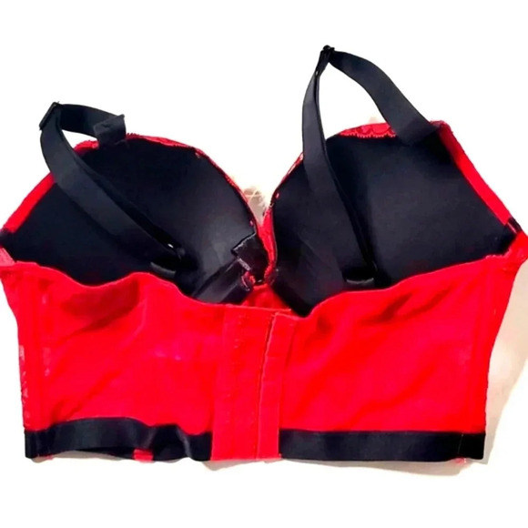 Lasenza Corset Bustier Red Fur Pom pom Sz Medium Black broad adjustable … - Picture 3 of 7